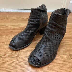 Officine Creative Resnais Perforated  Leather Peeptoe Ankle Boots Dark B…